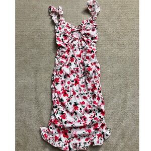 CBR Floral Mini Dress Ruffle Sleeves Ruched Bodycon Dress S